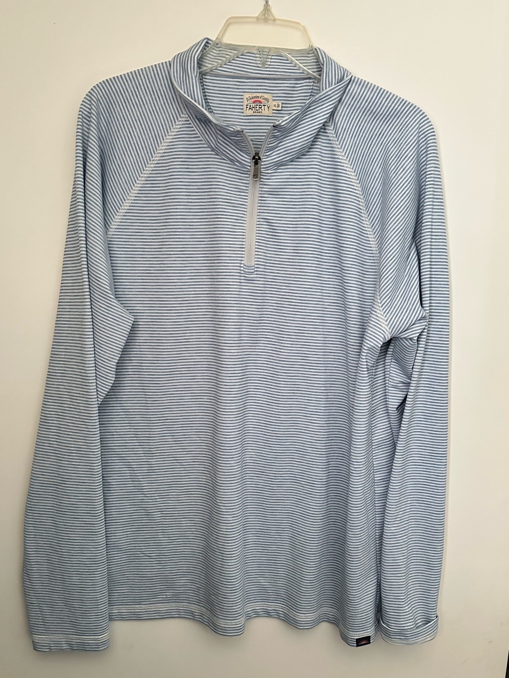 Faherty Men's Movement Quarter-Zip Pullover Top | Madaket Stripe Blue White ~XL